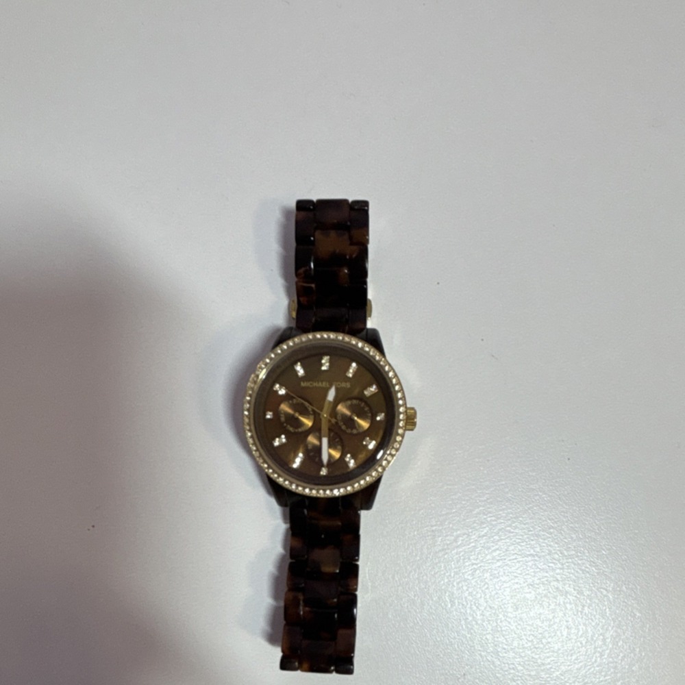 Michael Kors Women's Chronograph Quartz Watch Brown Resin Band Gold Tone